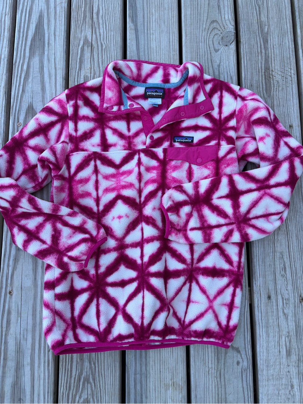 Patagonia Synchilla Snap T Fleece Pullover Pink Diamond Shibori Tie Dye Size M